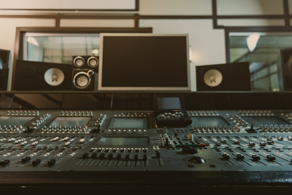 view of graphic equalizer at modern recording studio